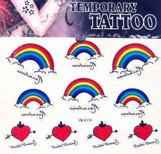 Egood High Quality Temporary Tattoo Waterproof (Color Rainbow in Sky and Arrow to Red Heart Strawberry)  Beauty