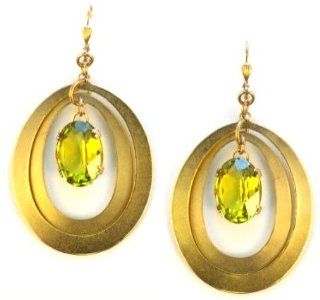 Catherine Popesco 14K Gold Plated Double Circle Dangle Earrings With Large Oval Olivine Swarovski Crystals Catherine Popesco Jewelry
