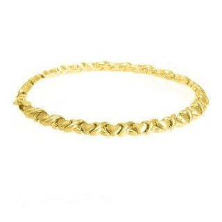 14k Yellow Gold Hugs & Kisses XOXO Fashion Heart Link Bracelet 7 Inches Jewelry