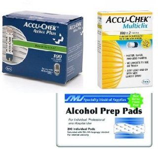 Accu chek Aviva 100 Test Strips 102 Lancets and 100 Alcohol Pads Health & Personal Care