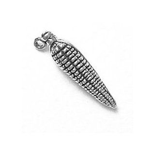 Sterling Silver 3D Ear Of Corn Vegetable Charm Bead Charms Jewelry