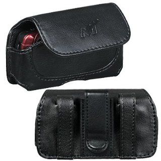 High Quality Black Leather Horizontal Stylish Carry Case Pouch with Magnetic Closing Flap for Cricket A200 Captr, Huawei M318, M328, Kyocera E2000, S4000 Mako, LG AX500 Swift, CE110, LW310 Helix, LX160, UX220, UX310, VX5500, VX8360, Motorola ROKR EM330, No