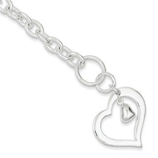 Sterling Silver 7.5in Engraveable Heart Bracelet. Metal Wt  18.29g Jewelry