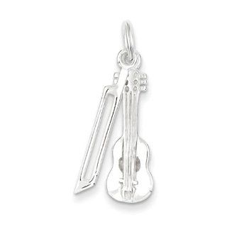Sterling Silver Polished Violin & Bow Charm. Metal Wt  2.03g Clasp Style Charms Jewelry