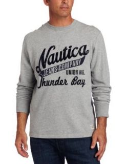 Nautica Jeans Men's Long Sleeve Front Graphic Terry Crew Shirt, Grey Heather, X Large at  Mens Clothing store Fashion T Shirts