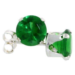 Sterling Silver Cubic Zirconia Stud Earrings 6 mm Emerald Green Color 2 cttw Brilliant Cut Sabrina Silver Earrings Jewelry