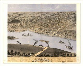Historic Hannibal, Missouri, c. 1869 (L) Panoramic Map Poster Print Reprint Giclee  