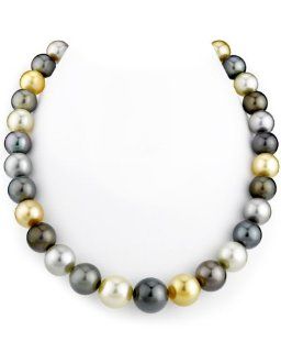 11 14mm Tahitian & Golden South Sea Multicolor Nancy Pelosi Cultured Pearl Necklace   AAA Quality, 18 Inch Princess Length, 14K Gold Clasp Pearl Strands Jewelry