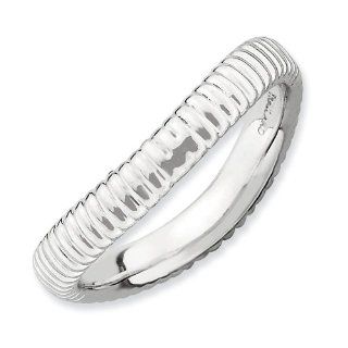 Stackable Expressions Designer Polished Rhodium Finish Wave Ring Jewelry
