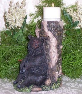 Votive Candle Holder   Black Bear Leaning Against Tree  