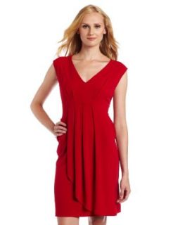 AGB Women's Sleeveless V Neck Dress With Curved Empire Waist, Red, Medium
