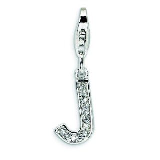 Sterling Silver CZ Letter J with Lobster Clasp Charm Jewelry