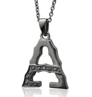 Men's Black Sterling Silver Alphabet Initial Letter A Black Diamond Pendant Necklace 0.11 carat Necklace For Men Jewelry