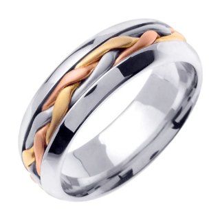 Handmade Wedding Band With Comfort Fit 14K Tri Color Gold Can Also Be Made In Platinum or Other Colors 18K And 24K Is Also Available 7mm Jewelry