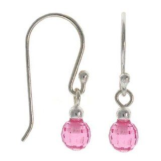 Sterling Silver .925 Briolette cut Pink cubic zirconia small disco ball dangle cz Earrings Jewelry