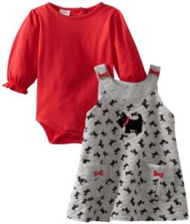 Blueberi Boulevard Baby girls Newborn Scotty Printed Knit Jumper With Knit Top, Red, 3 6 Months Infant And Toddler Playwear Dresses Clothing