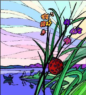 Lady bug & Flowers 8" Printed color sticker decal for any smooth surface such as windows bumpers laptops or any smooth surface. 