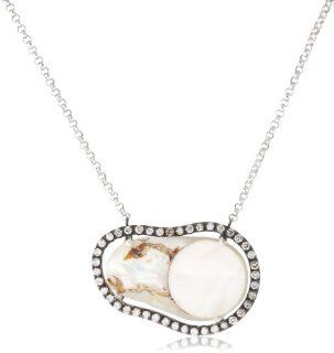 Jordan Alexander "Slice" Silver Chain with Interior White Pearl Slice and Diamond Necklace Jewelry
