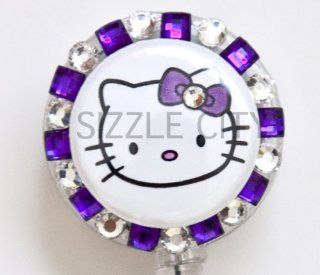 Solo Face Hello Kitty (PURPLE) Rhinestone Badge Reel/ ID Badge Holder for Nurses, Teachers and anyone with an ID Badge to display  Identification Badges 