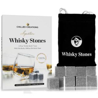 Best Whiskey Stones Set of 9 Whisky Rocks with Pouch   These Premium Reusable Ice Cubes are High Quality Rocks for Your Drink   Used for Chilling Your Favorite Home Bar Drinks, Beverages, Spirits, Scotch, Whiskey, Liquor & Wine   Will Not Scratch Your 