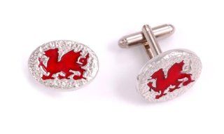 St Justin, Pewter Welsh Dragon Oval T Bar Cufflinks Jewelry