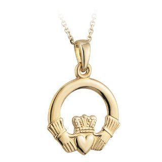 Gold Plated Large Claddagh Pendant Necklace Made in Ireland Jewelry