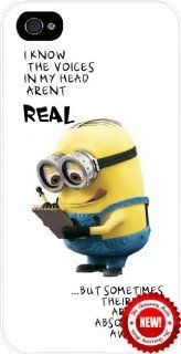 Minion with Notepad and Quote   Despicable   Me   "I Know the Voices in my Head aren't RealBut Sometimes Their Ideas are Just Absolutely Awesome"   white hard snap on case cover for Apple Iphone 4   Iphone 4s Universal Verizon   Sprint   At