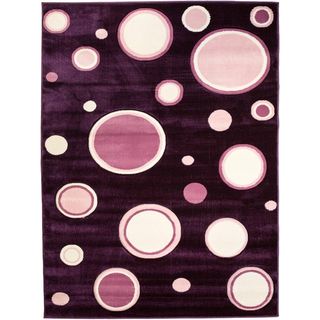 Hand carved Circles Modern Purple/ White Area Rug (53 X 73)