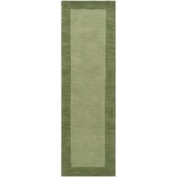 Hand crafted Moss Green Tone on tone Bordered Wool Rug (26 X 8)