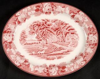 Enoch Wood & Sons English Scenery Pink (Older,Smooth) 12 Oval Serving Platter,