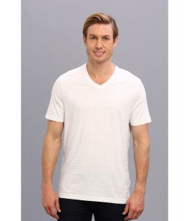 Perry Ellis S/S Cotton Stripe V Neck T Shirt Mens T Shirt (White)