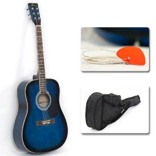 Full 41" Acoustic Guitar with Guitar Case & More Accessories Combo Kit Guitar Blue Musical Instruments