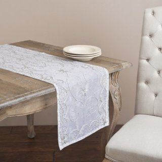 Elegant Hand Beaded Decorative Rectangular Table Runner, Silver Color, 3 Sizes Available (16"X72")   Elegant Hand Beaded Decorative Rectangular Table Runner By Fennco