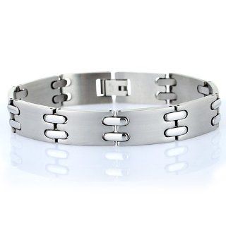 Mens Classic Links Matt Brushed Stainless Steel Bracelet. Man Jewellery which is Timeless and one of our Best Sellers; wearable by anyone; value gift of quality Jewelry