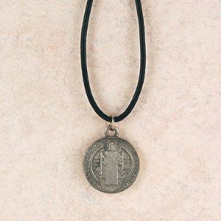 Catholic Saints Necklace for Men or Women, Silver Catholic Hand Engraved New England Pewter Medal St. Benedict Medal on a 24" Black Leather Cord. Great for Men or Boys. In Addition to the Unconditional Indulgence, a Partial Indulgence Is Given to Anyo