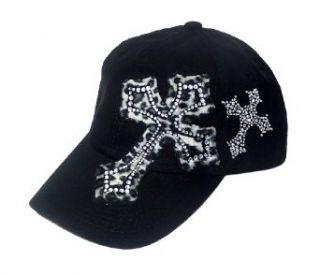 Zebra Silver Cross Rhinestone Black Baseball Hat Cap at  Mens Clothing store