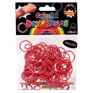 D.I.Y. Do it Yourself Bracelet Bands 100 Metalic Red Rubber Bands with Hook Tool & Buckles Toys & Games