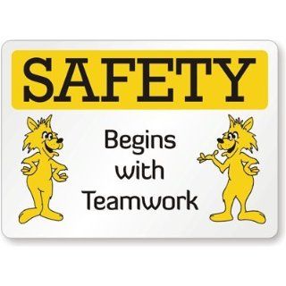 Safety Begins With Teamwork (with Two Foxes Graphic), Heavy Duty Aluminum Sign, 18" x 12" Industrial Warning Signs