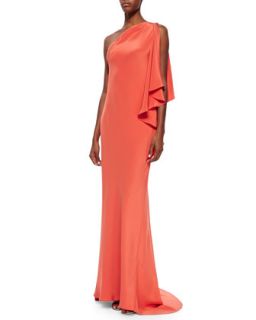 Halston Heritage One Shoulder Gown with Sheer Overlay
