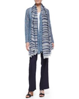 Eileen Fisher Half Sleeve Open Front Cardigan, Crystalline Printed Scoop Neck Tunic, Sequined Striped Linen Scarf & Skinny Ankle Jeans
