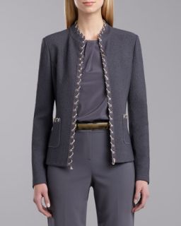 St. John Collection Boucle Knit Fitted Jacket, Pewter