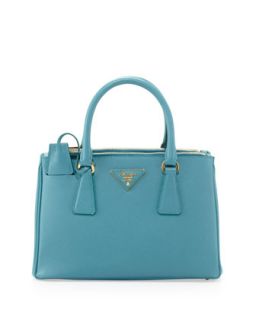 Prada Saffiano Mini Double Zip Crossbody Bag, Turquoise (Turchese)