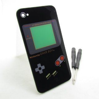 Black Game Boy Pattern Replacement Battery Cover,back Glass Housing,complete Rear Door w/ Free Tool and Camera Ring and Interior Frame for iphone 4s(not Fit Any iphone 4) Cell Phones & Accessories
