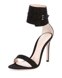 Gianvito Rossi Suede & Crystal Ankle Wrap Sandal, Black