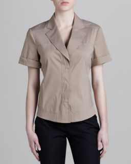 Donna Karan Notch Collar Seamed Shirt, Khaki