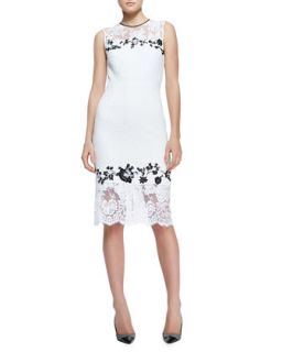 Erdem Sleeveless Fitted Lace Sheath Dress, White/Black