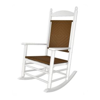 POLYWOOD White/Tigerwood Recycled Plastic Woven Seat Outdoor Rocking Chair