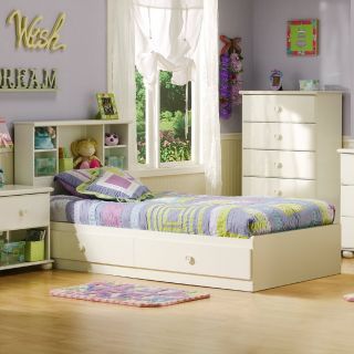 South Shore Furniture Sand Castle Pure White Twin Platform Bed with Storage