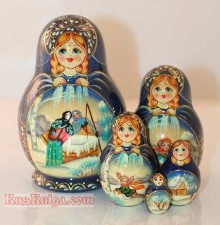Nesting 5.2" Doll 5 Stacking Matryoshka Folk WILL [Height 5.2 inches (13 cm). Materials linden wood, gouache, lacquer; Made in Russia. 5 pieces] [For decades, people the world over have delighted in the matryoshka, or nesting doll, and her array of 