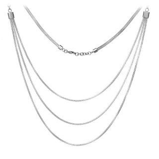 Stainless Steel Necklace Single Mesh Chain Becomes Three Mesh Chians Of Different Lenghts On Front   Size 25 Inches Long Jewelry